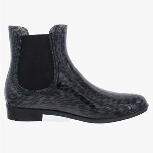 Women’s Vinyl Ankle Rain Boots -Black Leopard Print. Like new- worn once